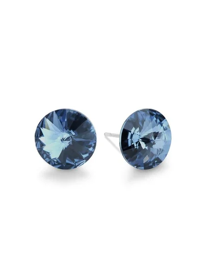 Seona Seona Ella 10mm Crystal Stud Earrings  – Hypoallergenic Stainless Steel Stud Earrings for Women, Elegant Crystal Rivoli Jewelry Earrings for Everyday and Special Occasions -  Demin Blue
